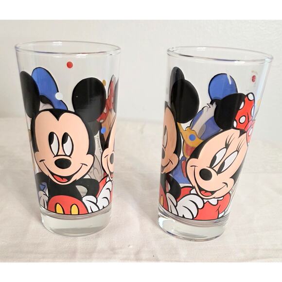 Pair Vintage Walt Disney Company Mickey Minnie Donald Glass Tumblers 12 oz. - Picture 1 of 3